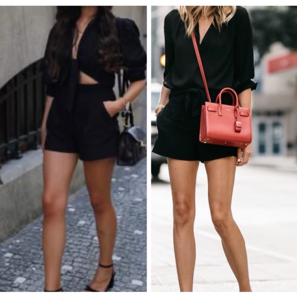 H&M pleat detail black shorts